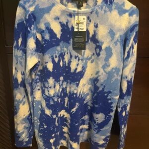 Charter Club Blue and White Tie-Dye Crewneck Sweater